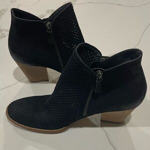 Paul Green “Bonzai” Black Perforated Lattice Nubuck Leather Heeled Booties - 8.5